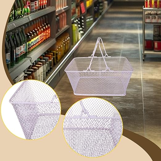 Shopping Basket Wire Portable Multipurpose Vegetables Fruit Storage with Handles for Garden Retail Store Pantry, Pink