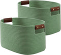 Cotton Rope Basket, Storage Baskets with Handle, 15x10x9 Inch Woven Basket for Shelves, Laundry, Towels, Clothes, Books (Green 2Pack)