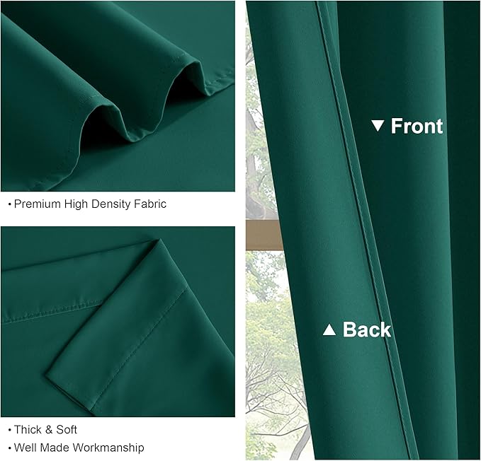 PONY DANCE Bedroom Curtains Short - Thermal Insulated Window Treatments Blackout Curtain Panels with Rod Pocket Light Block for Bathroom, W 42 by L 45 Inches, Hunter Green, 2 Pieces