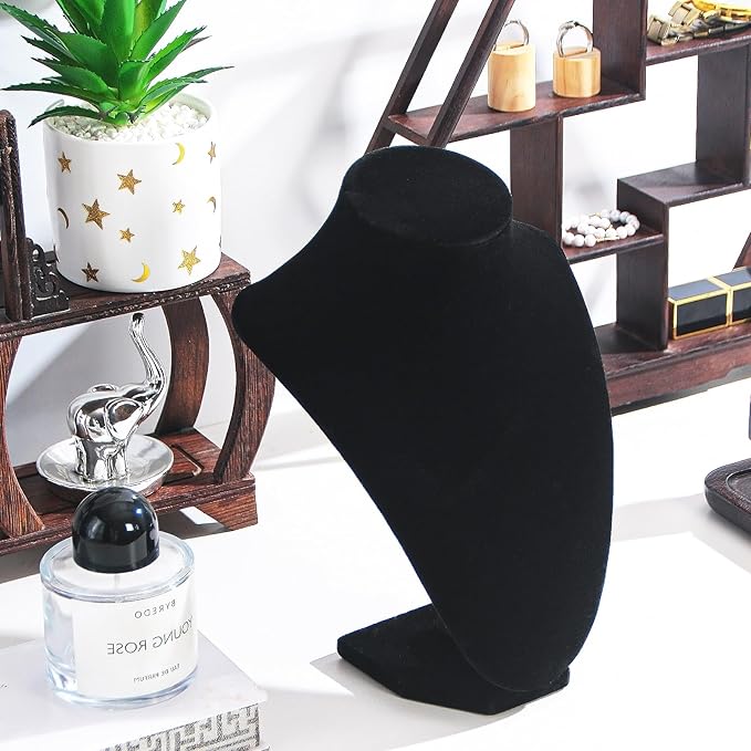 Necklace Display Stand for Selling, Necklace Holder Organizer, Jewelry Display for Vendors,Velvet Chain Jewelry Bust Holder Organizer (4, Black)