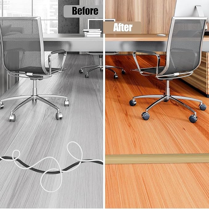 Floor Cord Cover Self Adhesive Cord Hider,3.3FT Cable Management, Extension Strip Protector for Wires, Prevent Cable Trips for Offices, Gyms, Exhibitions Cavity:0.3"(W) x0.28(H) WoodLightyellow