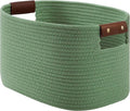 Cotton Rope Basket, Storage Baskets with Handle, 15x10x9 Inch Woven Basket for Shelves, Laundry, Towels, Clothes, Books (Green 1Pack)