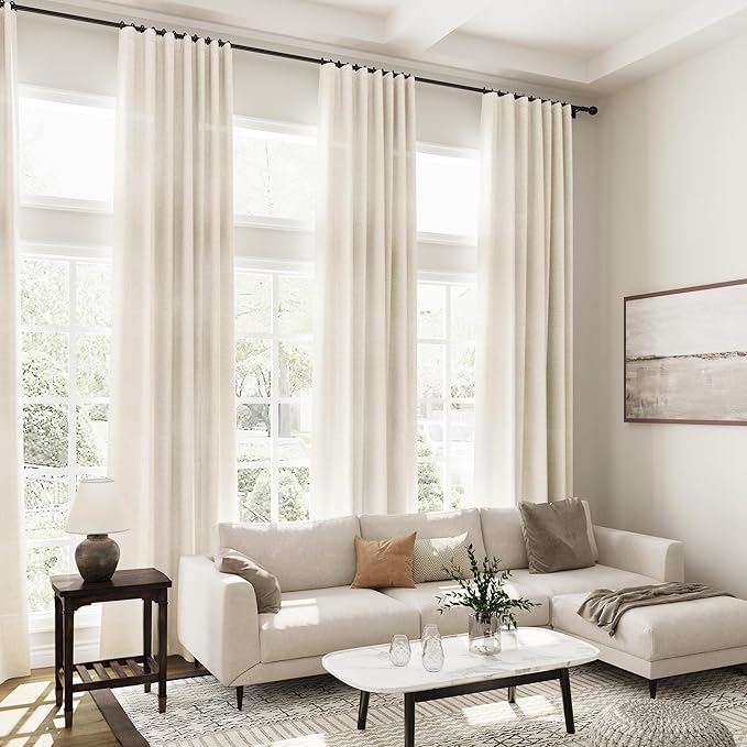 Nanspring Warm Beige Linen Curtains 84 Inch Length 2 Panels Set for Living Room Rod Pocket Back Tab Light Filtering Window Drapes for Bedroom Dining Room Protect Privacy Modern Farmhouse Decor 52x84