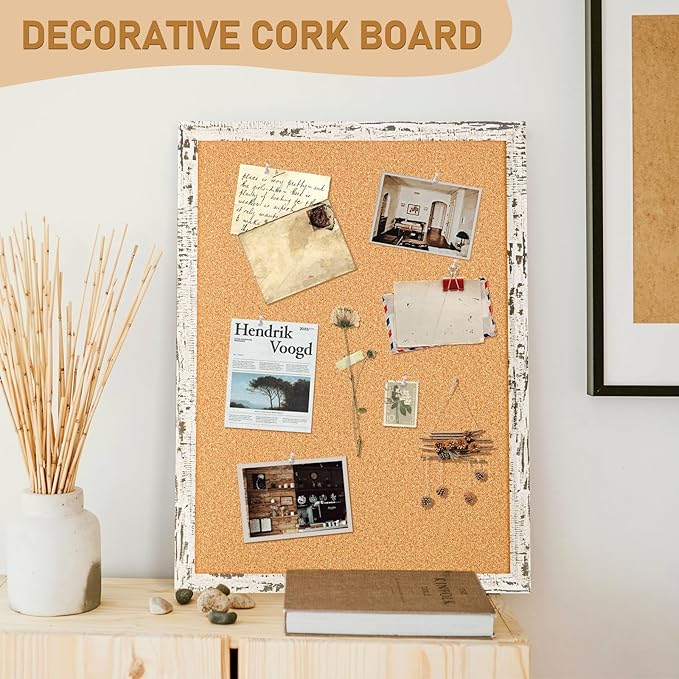 DOLLAR BOSS Cork Board for Wall - 24 X 18 Inches, Birch Bark Framed Bulletin Board Corkboard Decorative Hanging Pin Board for Office & Home Decor