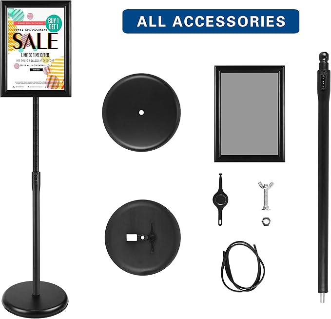 8.5x11 Inch Adjustable Sign Holder Poster Stand, Heavy Duty Floor Sign Stand with Aluminum Snap Open Frame for Vertical and Horizontal Sign Displayed(Black)