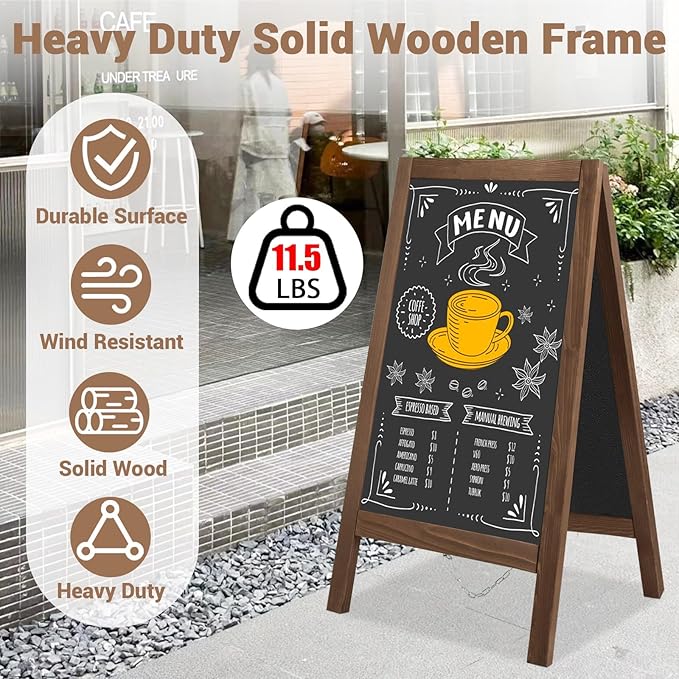 A Frame Chalkboard Sign 40"x20" A Frame Sign, Wooden Sandwich Board Sturdy Double Sided Chalk Board Sign Board Outdoor, Sidewalk Sign for Restaurant, Wedding, Food Truck
