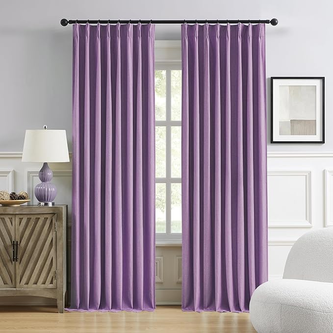 DUALIFE Pinch Pleated Blackout Curtains Purple 2 Panels,Back Tab Ceiling Viral Pleat Hooks Curtain for Track System,Thermal Insulated Drapes for Bedroom Living Room Dining Room,50 Wide x 105 Long