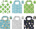 BeeGreen Print Reusable Shopping Bags 6 Pack - Heavy Duty Washable and Foldable Polyester Shopping Bag for Women, Reusable Gift Grocery Totes Market Tote Bag with Handles for Travel Holiday