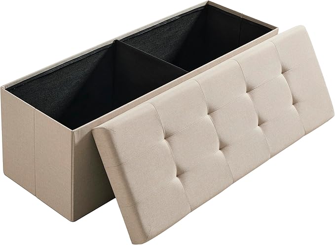 Ornavo Home 43 Inch Folding Storage Ottoman with Storage Bench, Long Large Storage Ottoman Bench, Storage Chest, Foot Rest Stool, Bedroom Bench with Storage - (Beige)