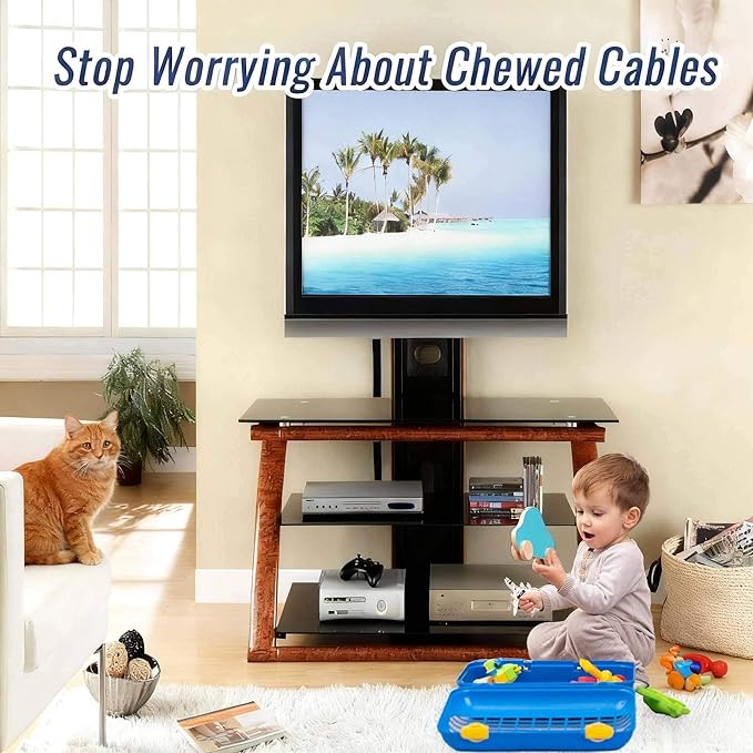 1/2" - 6.6FT Chew Proof Cat Cord Protector（Hook & Loop Split Sleeve for Pets - Cat/Dog Proof Cable Management Sleeve for Office USB Computer Audio Cables, Flexible Wire Cover - Black