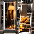 Hasipu Full Length Mirror with Lights, 67" x 24" LED Lighted Floor Standing, Full Body Dressing Hanging Mounted Mirror, Dimmable, Tempered Glass, Safe to Use, Square White