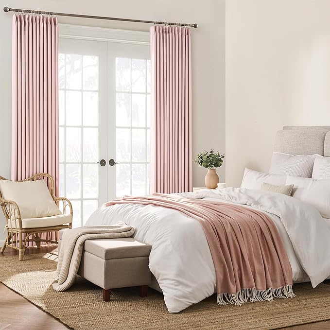 KEQIAOSUOCAI Pinch Pleated Baby Pink Blackout Curtains 72 Inches Long, Sound & Light Reducing Room Darkening Drape for Girl's Bedroom(2 Panels, W40 x L72)