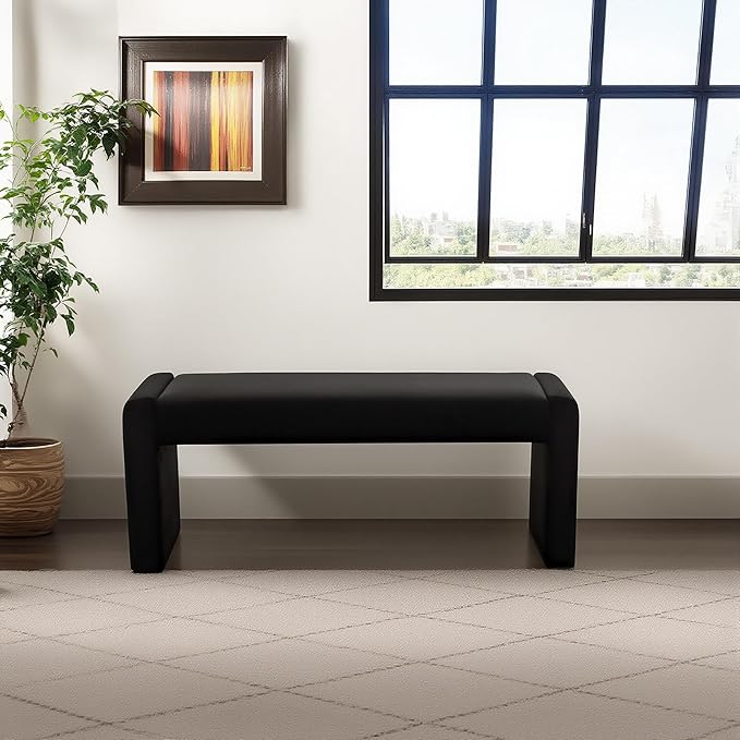 Velvet Entryway Bench End of Bed Bench Upholstered Modern Window Bench Comfy Ottoman for Dining Room/Bedroom/Living Room/Hallway/Indoor (Black)