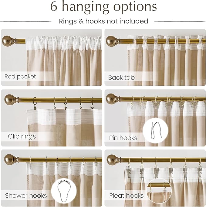 NICETOWN Semi Sheer Light Filtering 120 inches Long Curtains, Back Tab/Rod Pocket with Pleat Tape Thick Linen Privacy Added Window Treatments for Bedroom, Angora, W52 x L120, 2 Panels