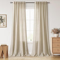 Nanspring Eggshell Beige 102 Inch Long Curtains for Living Room Linen Light Filtering Semi Sheer Curtain Back Tab Rustic Decor Floor to Ceiling Neutral Drapes for Bedroom Office 52x102, 2 Panels