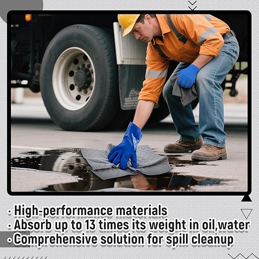 41 Pcs Universal Spill Kit Portable Complete 9-Gallon Spill Kit, Absorbs Oils Water and More, Yellow Bucket, 30 Absorbent Pads, 4 Pcs 3" x 4' Sorbent Socks, 5 Disposal Bags, PVC Gloves