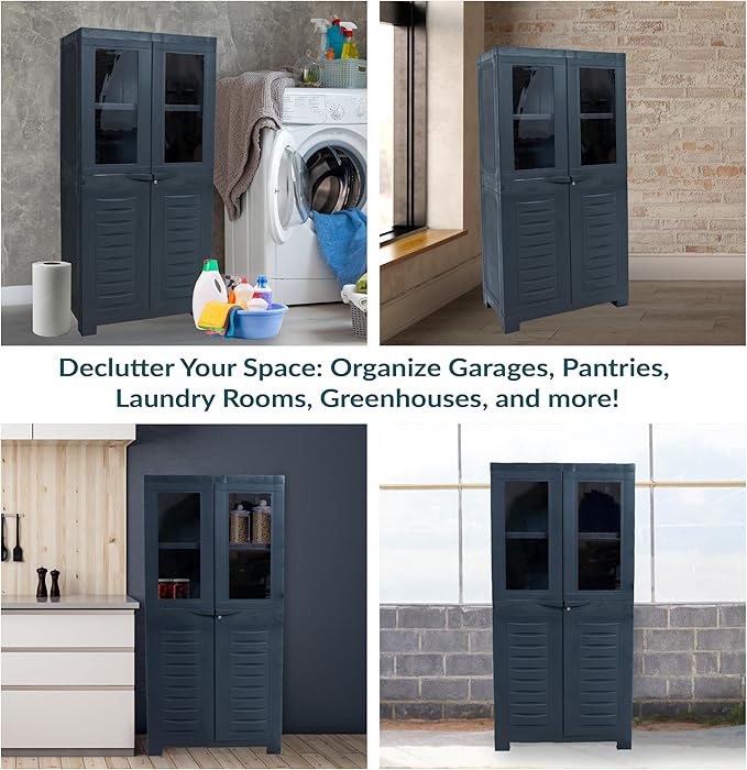 Sunnydaze Storage Cabinet with 2 Acrylic Glass Doors - Plastic Storage Cabinet - 48.75" H - Garage, Office, Home, Laundry Room