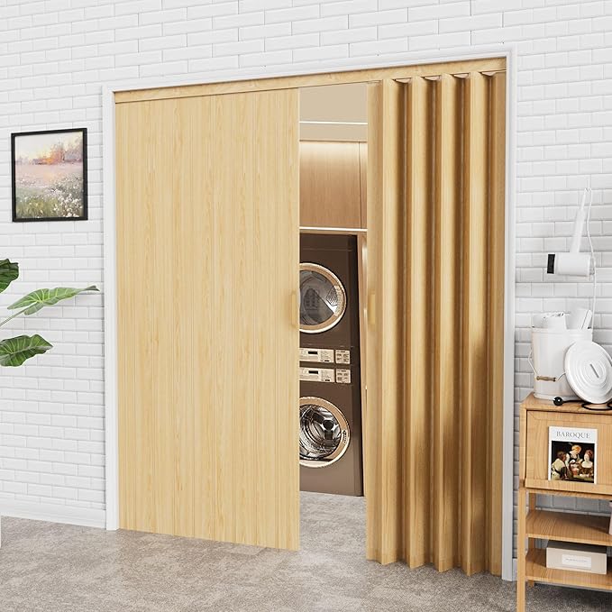 48"-72" x 80" Accordion Doors Interior - Three Installation Options, Vinyl PVC Bifold Accordion Closet Doors, Includes Door & Mounting Hardware, Handle, Temporary Folding Door for Doorway Pantry, Oak