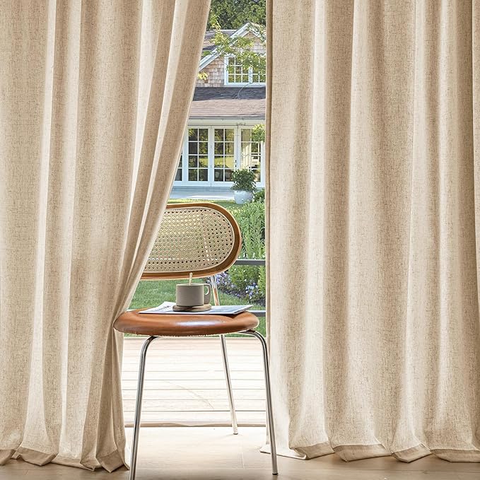 MIULEE Non-See-Through Privacy Linen Curtains 2 Panels, Light Filtering Window Curtains Farnhouse Textured Back Tab Semi Sheer Drapes for Bedroom Living Room, 52 x 90 Inches Long, Light Brown