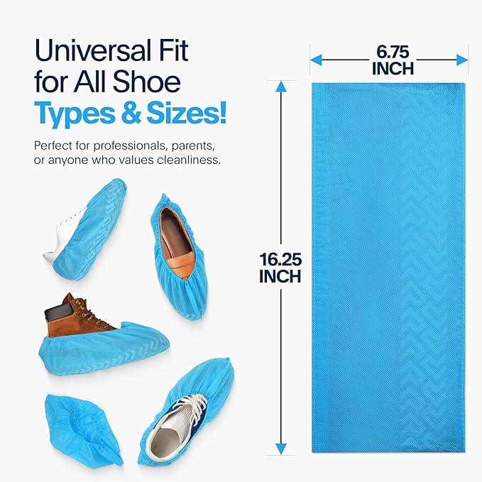 Premium Disposable Boot & Shoe Covers Booties | 100 Pack | Durable, Non-Slip, Non-Toxic, Water Resistant, Recyclable Protectors for Indoor & Outdoor | Large Size Fits Most Shoes