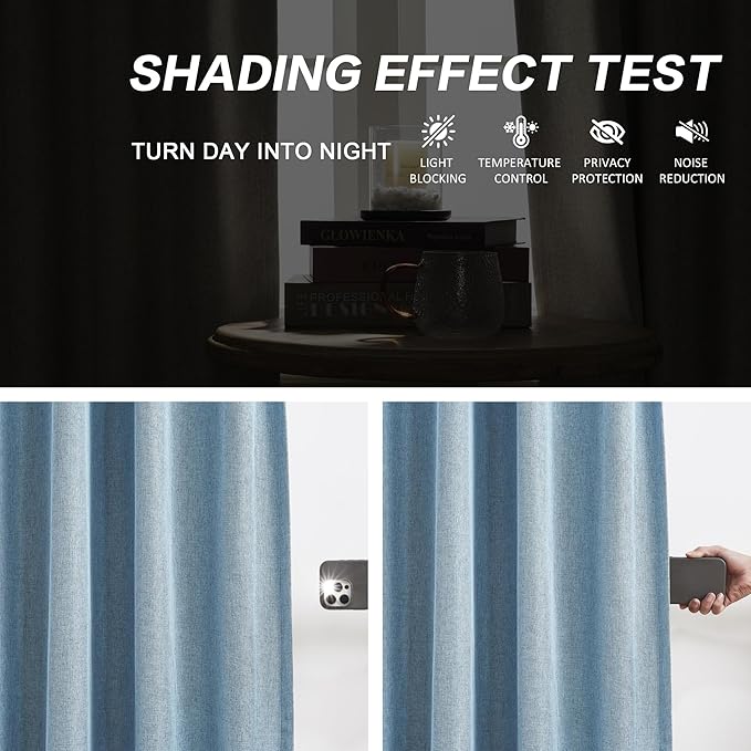 DUALIFE Light Dusty Blue Curtains 105 Inch Long 2 Panels Set Pinch Pleat Drapes for Living Room Dining Room Thermal Insulated Full Blackout Draperies with Hooks 50" W x 105" L