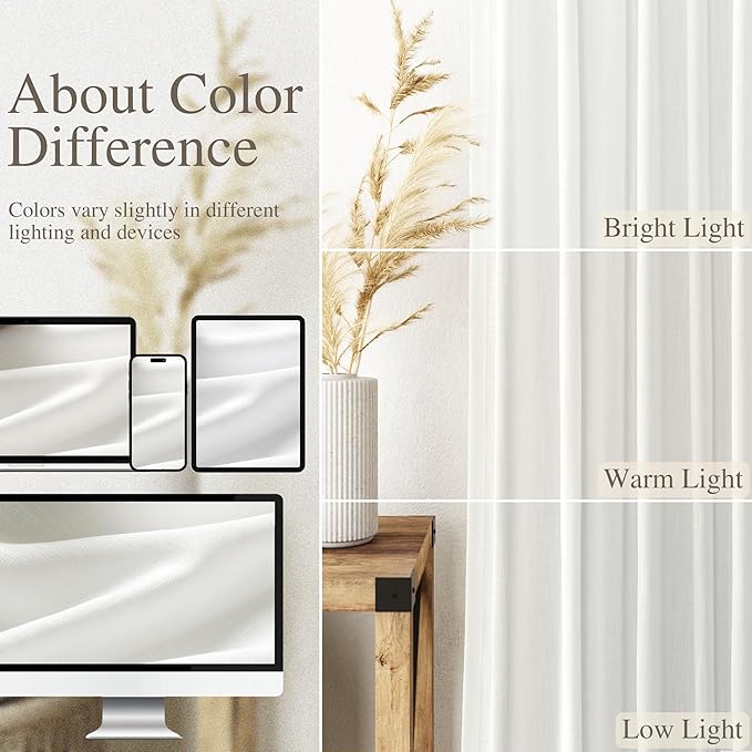 Extra Wide 100 Inch Linen Curtains for Living Room Divider Light Filtering Semi Sheer Back Tab Patio Curtains for Sliding Door Off White Coastal Decor Sunroom Floor to Ceiling Window Curtain 100x84