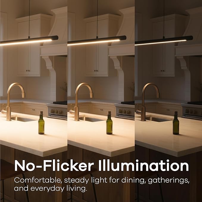 LED Linear Pendant Light, Office Light, Flicker-Free, Dimmable, Modern Ceiling Lighting for Bedroom Dining Room Table, 20W 3000K Warm Light 47.2" Black