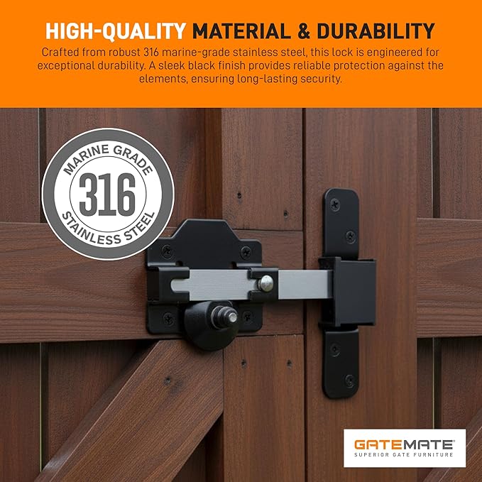 GateMate 2 ¾”(70mm) Single Locking Long Throw Lock, Key Unlock, High Security with Slide Bolt, Stainless Steel & Powder Coated, Corrosion Resistant, Elongated Keep for Gate Drop.