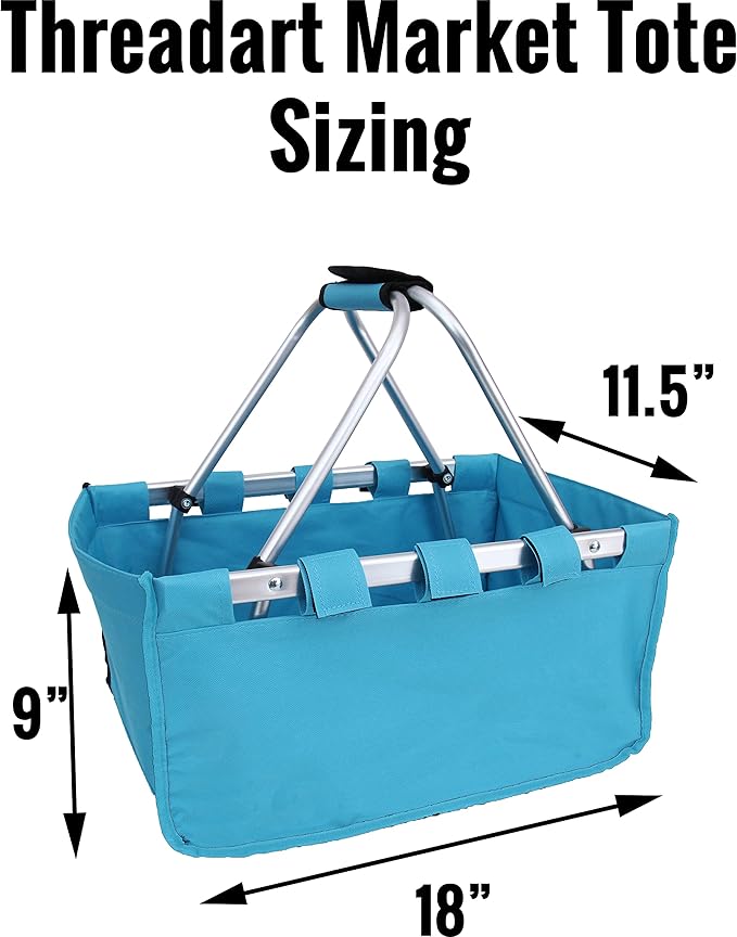 Threadart Large Collapsible Market Basket - Pink | Aluminum Frame | Polyester Fabric | Convenient Fold Flat Design |Reusable Space-Saving Shopping Tote, Gift Basket, Beach Basket, Picnic Basket