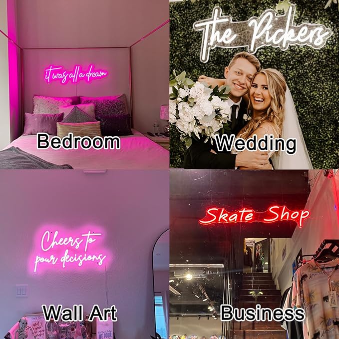Custom Neon Sign 2026 Xmas Present, Personalized LED Name Logo Neon Lights for Kids Girls Room Bedroom Wall Decor, Neon Sign Customizable for Wedding Birthday Party Bar Shop Office Business (16-60")