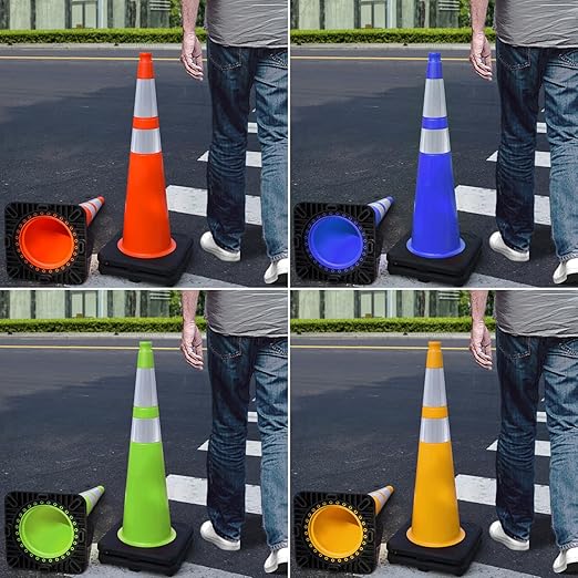 Fluorescent Orange/Green PVC Traffic Cones, Heavy Black Base Parking Lot Cone Structurally Stable Weatherproof Road Construction Safety Cones (8, Yellow, 36" Extra Large)