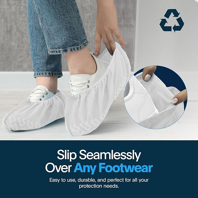 Premium Disposable Boot & Shoe Covers Booties | 50 Pack | Durable, Non-Slip, Non-Toxic, Water Resistant, Recyclable Protectors for Indoor & Outdoor | Large Size Fits Most Shoes