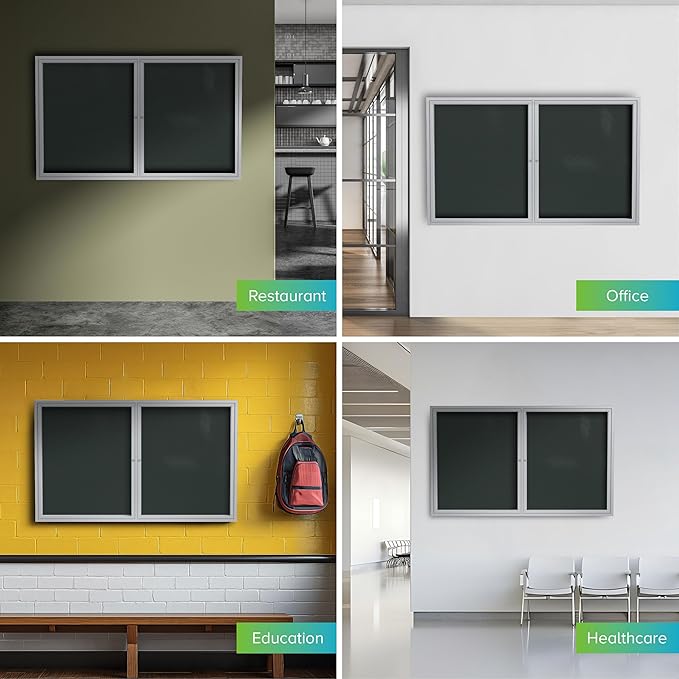 Ghent 36"x48" 2-Door Outdoor Enclosed Vinyl Bulletin Board, Shatter Resistant, with Lock, Satin Aluminum Frame - Ebony (PA23648VX-183 ), Made in the USA