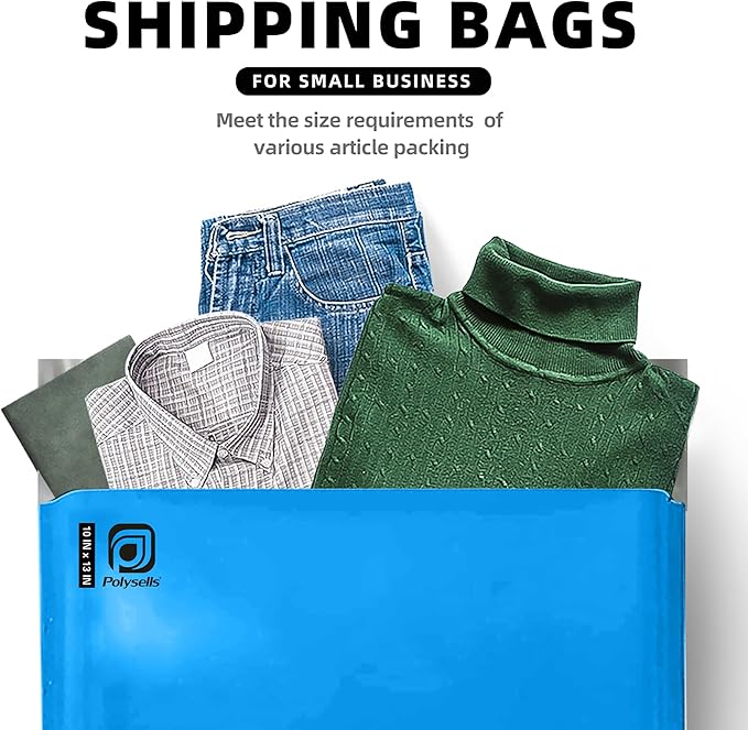 POLYSELLS 500 pcs 10x13 Inches Blue Poly Mailers Shipping Envelopes, Strong Adhesive Sealing, Waterproof, and Tear-resistant Postal Mailing Bags for Clothing, Books, and Accessories