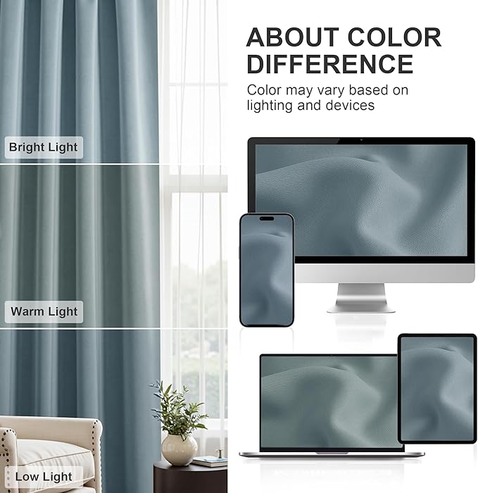 PONY DANCE Dusty Blue Window Curtains 36 inch Length, Thermal Insulated Blackout Kitchen Curtains for Small Window, Short Black Out Drapes for Cafe Bedroom(2 Panels Set, Uranian Blue, 42 inches Wide)