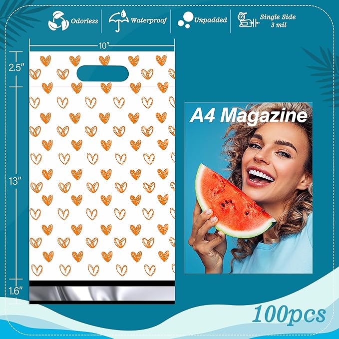 JinRuiKJ Poly Mailers with Handle 10x13 Inch 25 Pcs, Easy to Carry Packaging Bags for Small Business, Thank You Shipping Bags with Self Adhesive Strip, Tearproof and Waterproof - Yellow heart