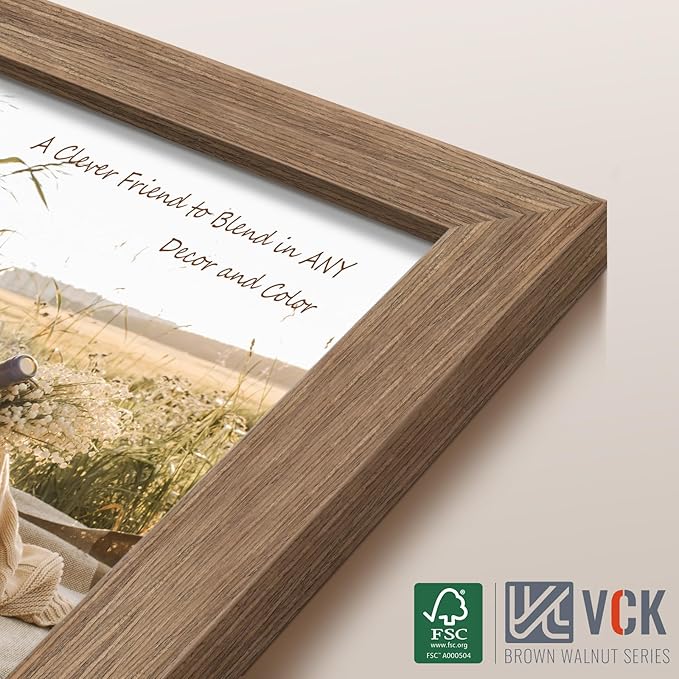VCK 14x22 Picture Frame 5 Pack - Brown Walnut, Natural Textured Solid Wood Frame, Wall Gallery Frame