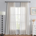 MYSKY HOME Linen Curtains 108 Inch Long Country Curtains for Sliding Glass Door, Semi Sheer Curtain Panels Extra Long Floor Length Drapes Linen Texture Soft Touch Pinch Pleated, 40" Wide, Linen 2 PCS