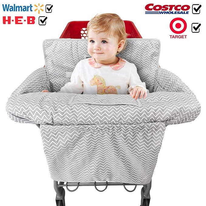 2-in-1 Shopping Cart and High Chair Cover for Baby, Padded Cover, Fold'n Roll Style, Portable with Carry Bag (Gray Chevron)