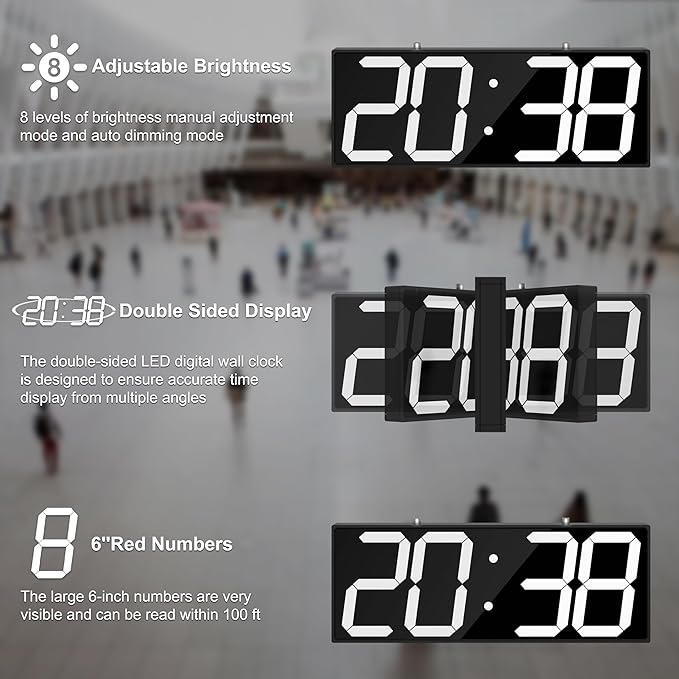 Digital Wall Clock with Double Sided Display, Large Digital Clock with Timer,Alarm,Temperature and Date,Two Faced Hanging Digital Clock Large Display for Multiple Public Places(White)