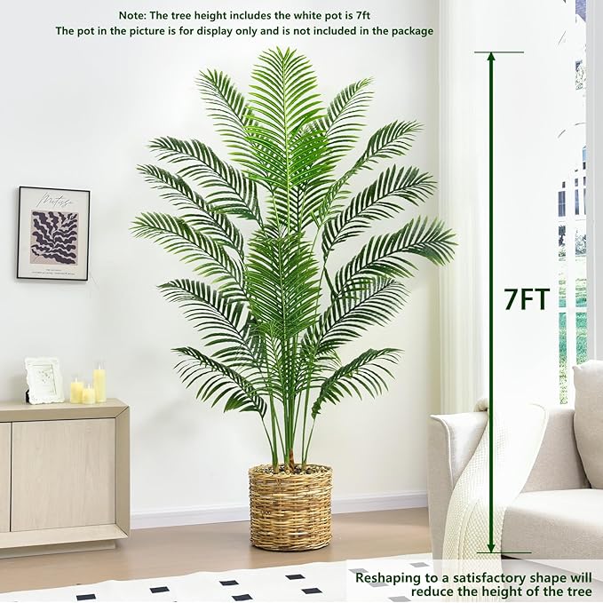 Artificial Fake Palm Tree with 18 Trunks and Real Bark Design, Premium Polyester,Tropical Paradise Palm Tree in Pot (1, White, 6 FT)