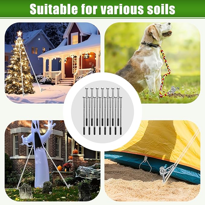 15 Pack Screw in Tent Stakes Heavy Duty,8 ’’ Ground Anchors Screw in,Metal Stakes with Hex Head Driver and Sturdy Storage Bag. (15)