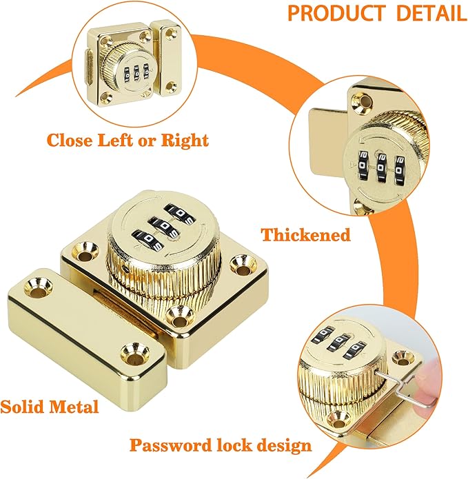 Alise Password Gate Latch Slide Bolt Latches Lock,Safety Double Sided Gate Hardware Locks,MSS002-G Gold Finish