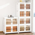 Large Clear Stackable Storage Bins with Lids, 942QT-157QT*6Tier Foldable Cabinet for Closet Organizers, Plastic Storage Box with Wheels White