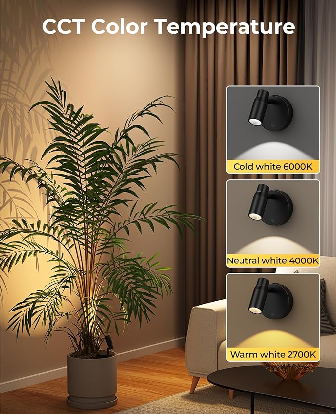 PESUTEN Spot Lights Indoor, Rechargeable Picture Light with Remote, Dimmable CCT Spotlight for Wall Art, Battery Uplights Indoor with Timer for Plant Artwork Painting Sofa Corner 1PC