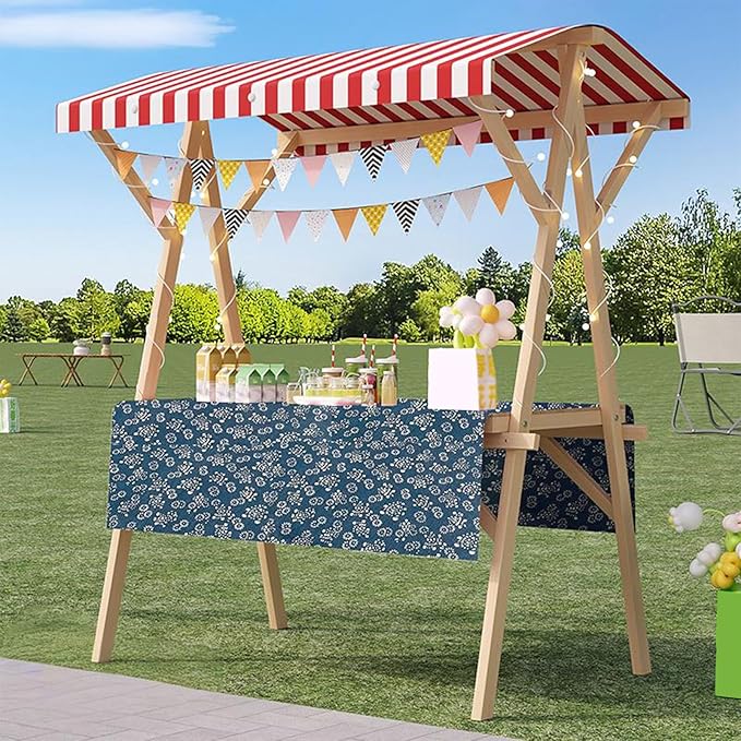 Outdoor Vendor Cart, Portable Cart with Canopy, Movable Stall Display Stand, Foldable Vending Stand Kiosk Display Trolley with Canopy, for Market, Street Food, Events(Red 7,150cm/59in)