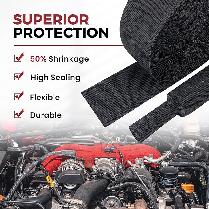 Braided Sleeving Heat Shrinkable Fabric 2:1 Ratio- Abrasion Protection Flexibility Wiring Harness Cable Sheath (3/8" ID, 16ft)