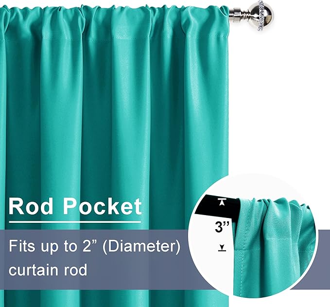 JIUZHEN Blackout Curtains for Bedroom - 60 Inch Extra Wide Thermal Insulated Room Darkening Privacy Soundproof Curtains for Living Room/Dorm Room, Set of 2 Panels, 60 x 84 inches,Peacock Blue