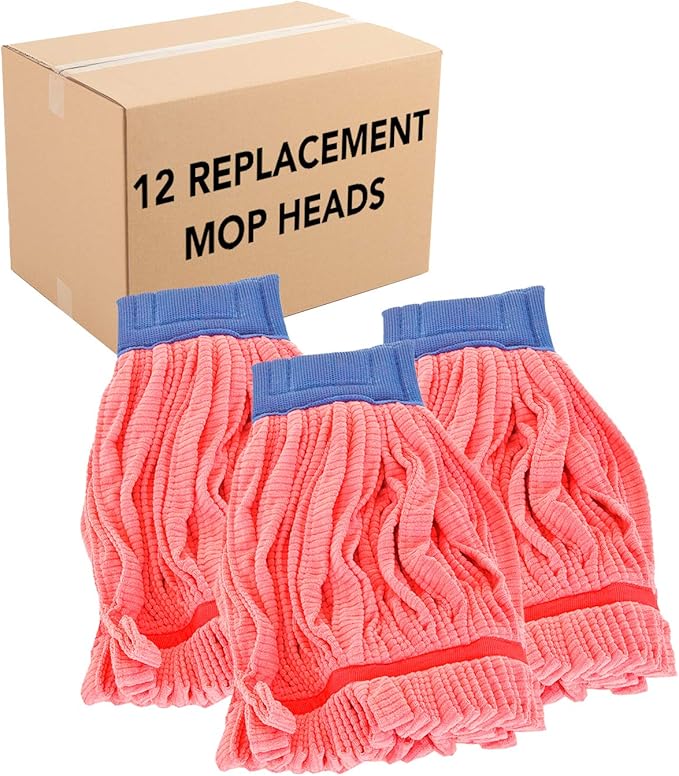 Arkwright Microfiber Tube Mop Head Replacement - (Bulk Case of 12) Heavy Duty, Lint Free, Super Absorbent & Bleach-Safe, Janitorial Essential for Commercial & Industrial Floor Cleaning, 18 oz, Red