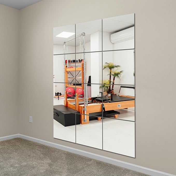 Ruomeng Home Gym Mirror Tiles 12" x 15" x 12Pcs Wall Mounted Mirror, Frameless Mirror Tiles for Home Gym, Bedroom, Door